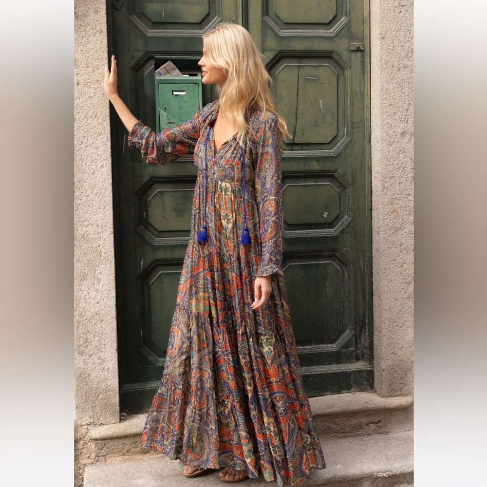 NWT OLIPHANT BALLOON SLEEVE MAXI- PERSIA COBALT, SIZE SMALL